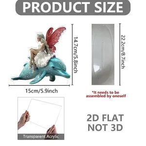 Detailed dimensions of 2D acrylic figurine with dolphin and elf patterns for DIY assembly