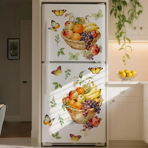 Stickers muraux aquarelle panier de fruits et papillons sur un réfrigérateur blanc