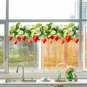 Modern kitchen window with watercolor strawberry flower static cling glass stickers