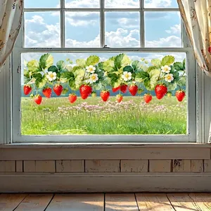 Floral strawberry static window clings for glass doors and home window decoration