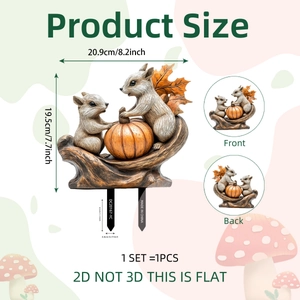 Autumn squirrel and pumpkin garden stake 2D PVC decorative plant pot plug ornament