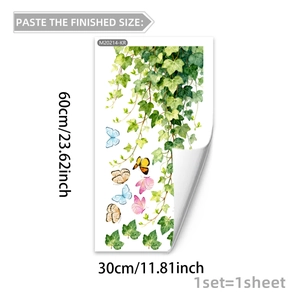 Detail of 30x60cm watercolor ivy wall sticker with colorful butterflies for home decor
