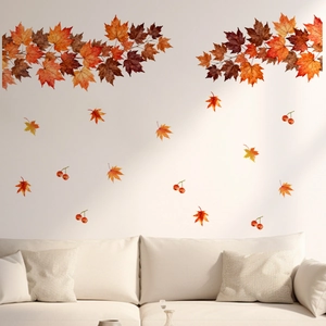Autumn maple leaf and red berry wall stickers for cozy living room home decoration