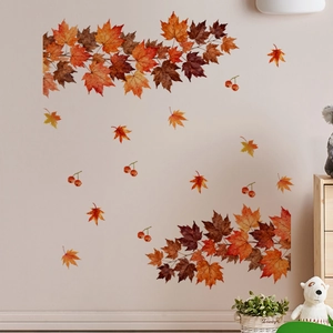 Autumn maple leaf wall decals with berries for living room and bedroom wall decoration
