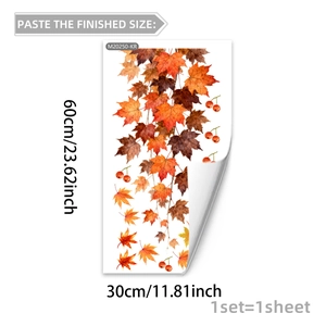 Cartoon maple leaf wall stickers with red berries for cozy autumn home decoration