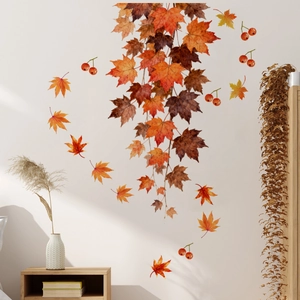 Autumn maple leaf wall stickers with orange and red foliage for living room home decor