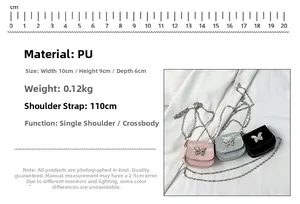 Size guide for mini saddle bag showing dimensions 10x9x6cm and a 110cm shoulder strap