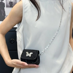 Women Fashion Mini Saddle Crossbody Bag With Metal Butterfly Buckle PU Leather Chain Shoulder Strap Lipstick Pouch Bag