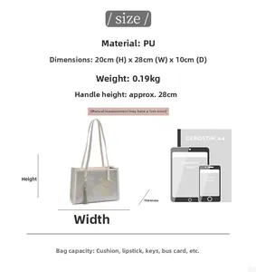Size guide for PU bucket bag with detailed measurements and visual comparison