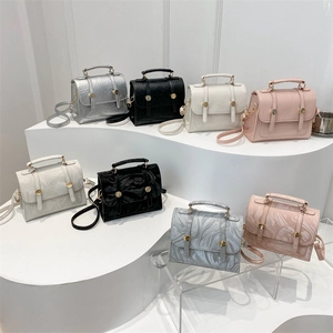 French style square handbags in silver, black and marble texture with gold buckles