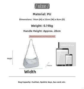 Size chart for light grey PU shoulder bag with chain strap showing 22cm x 14cm dimensions