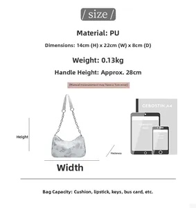 Tableau des tailles pour le sac bandoulière blanc à papillons avec dimensions détaillées