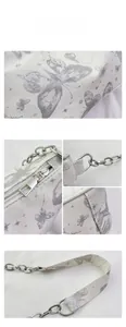 Détails macro du sac sous le bras en toile blanche avec imprimés papillon et chaînes