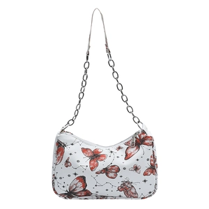 Sac à bandoulière papillon avec chaîne argentée et cuir blanc de grande capacité pour femme