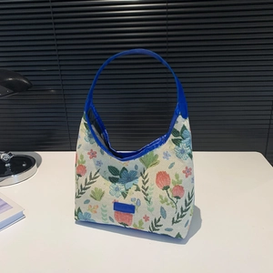 Sac fourre-tout fleuri pour femme avec anses en cuir bleu pour usage quotidien