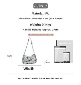 Detailed size guide and dimension chart for silver butterfly print PU shoulder bag