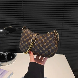 Women Retro Hobo Bag Geometric Print PU Leather Underarm Shoulder Purse With Gold Chain Adjustable Strap Vintage Trendy