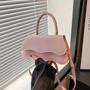 Sac Baguette à Paillettes pour Femmes Bord Festonné Cuir PU Petit Sac à Épaule Avec Poignée Supérieure Sac Bandoulière pour Fête
