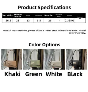 Detailed size chart and dimensions guide for the French style PU leather baguette bag