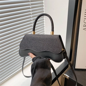 Élégant Sac à Bandoulière à Paillettes et Bord Ondulé Pour Femmes Petit Sac Carré en Cuir PU Pailleté Sac à Main de Fête