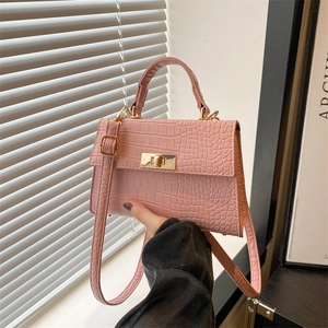 Women Retro Crocodile Pattern PU Leather Shoulder Bag Fashion Small Square Handbag With Gold Lock Crossbody Bag