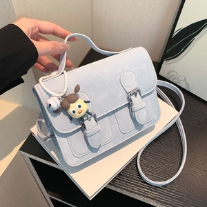 Vintage PU Leather Small Square Shoulder Bag For Women Retro Double Buckle Crossbody Handbag Daily Fashion Messenger Bag