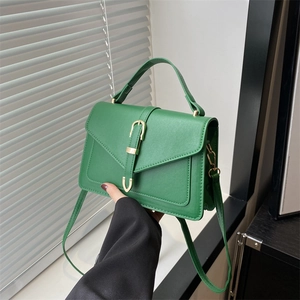 Women Vintage PU Leather Flap Shoulder Bag Solid Color Stitching Crossbody Bag With Metal Buckle Top Handle Square Handbag Daily Fashion Bag