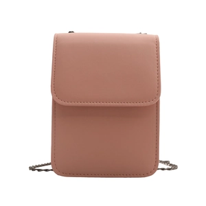 Minimalist vertical dusty pink PU leather crossbody phone bag with metal chain strap