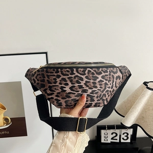 Damen Leopardenmuster PU Leder Gürteltasche Mode Teigtaschen-Form Brusttasche Verstellbarer Gurt Street Style Umhängetasche Lässige Reise Taille Tasche