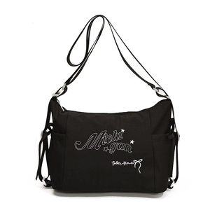 Large black canvas messenger bag with Michigan print and adjustable shoulder strap