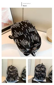 Dettaglio dello zaino in nylon nero trapuntato con ricami a onde colorate