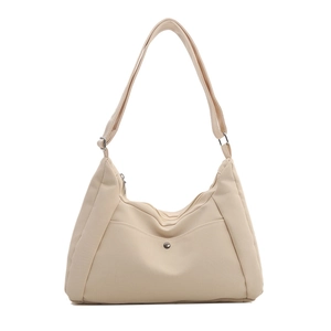Sac à bandoulière minimaliste en nylon beige avec sangle réglable et poche avant