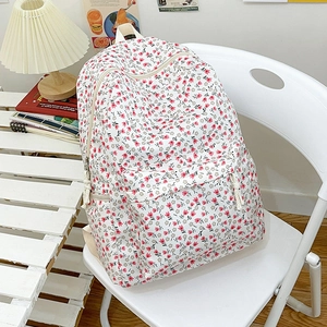 Japanese Style Floral Print Canvas Backpack For Women Girls Lightweight Student School Bag Casual Travel Rucksack Daypack