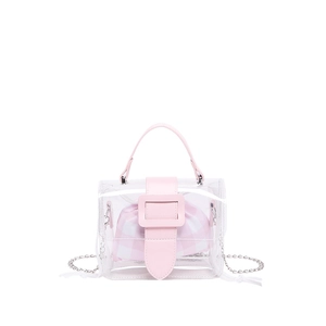 Transparante PVC handtas met roze lederen afwerking en geruite binnenzak voor dames