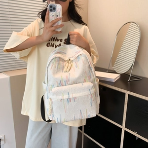 Zaino casual bianco da donna con ricami colorati a onde e tessuto dalla trama morbida