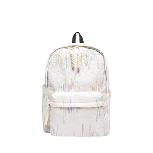 Zaino casual bianco da donna con ricami colorati e trama di lettere in rilievo