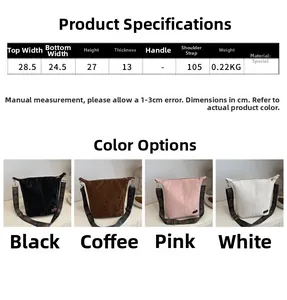 Detailed size chart and specifications for the retro pleated tote bag with measurements