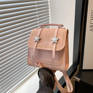 Women Vintage Star Buckle Mini Backpack Fashion PU Leather Solid Color Shoulder Bag Stylish Preppy Travel School Bag
