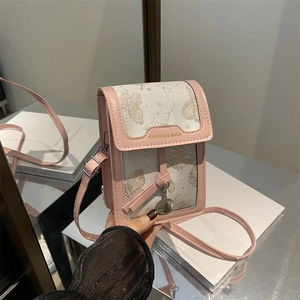 Borsa per Cellulare da Donna in Pelle PU con Ricamo a Farfalla Mini Borsa a Tracolla Quadrata con Pendente Rotondo in Metallo