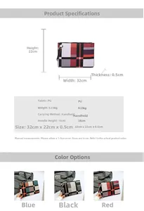 Detailed size chart and three-color comparison for plaid PU leather envelope clutch bags