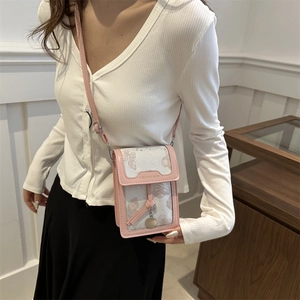 Mini borsa porta cellulare da donna con ricamo floreale ed elegante bordo in pelle rosa