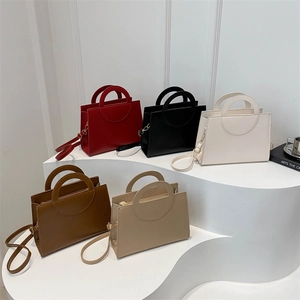 Minimalist square crossbody handbags for women in red, black, white, and brown PU leather