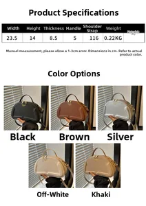 Size chart for chic rhombic pattern crossbody bag showing 23.5cm width and PU material