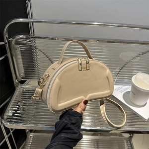 PU-Leder Halbkreis Umhängetasche Crossbody Handtasche Griff Dual Gold Reißverschluss Minimalistische Mode Nische Damen Tasche