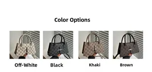 French print plaid handbag in off-white, black, khaki, and brown color options