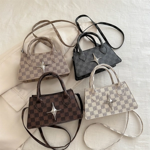 French style plaid crossbody bags with star charm in four neutral colors for women