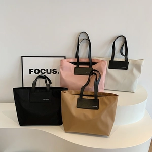 Large capacity nylon tote bags for commuting in black, pink, beige, and khaki colors