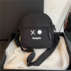 Women Casual Nylon Crossbody Bag Solid Color Streetwear Shoulder Bag With Cartoon Face Pattern Adjustable Strap Daily Waist Pack