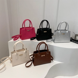 Minimalist faux crocodile leather tote bag with gold buckle in five vibrant colors