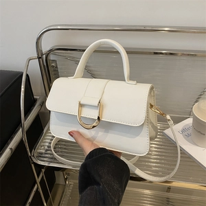 Fashion Women PU Leather Shoulder Bag Small Square Crossbody Bag Minimalist Handbag With Gold D-Buckle For Daily Party